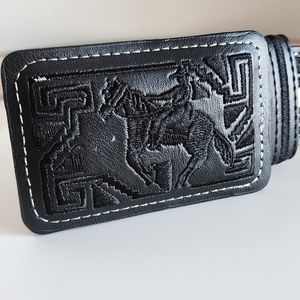 COPY - Cinto Vaquero Men Leather Black Belt Sz40 Embroidery Design Cowboy Ropin…